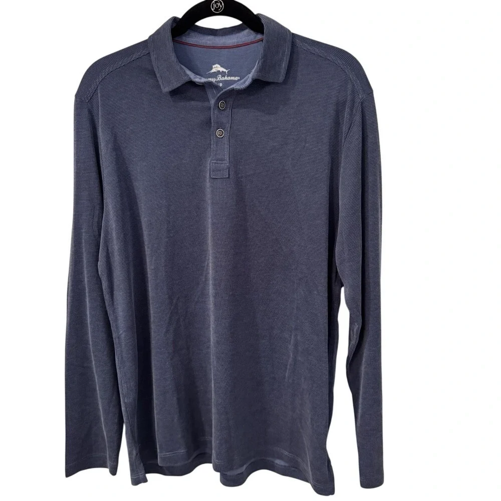 Tommy Bahama Mens Long Sleeve Polo Shirt Small Blue Textured Golf Casual‎ Modal